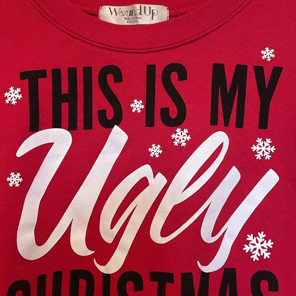 Ugly Xmas XXXL sweatshirt. Red soft string lights snowflakes crew neck banded - Picture 7 of 9